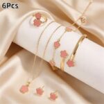 6pcs Classic Lucky Flower Women's Necklace Pendant + Earrings + Ring + Bangle + Bracelet Set - Image 7
