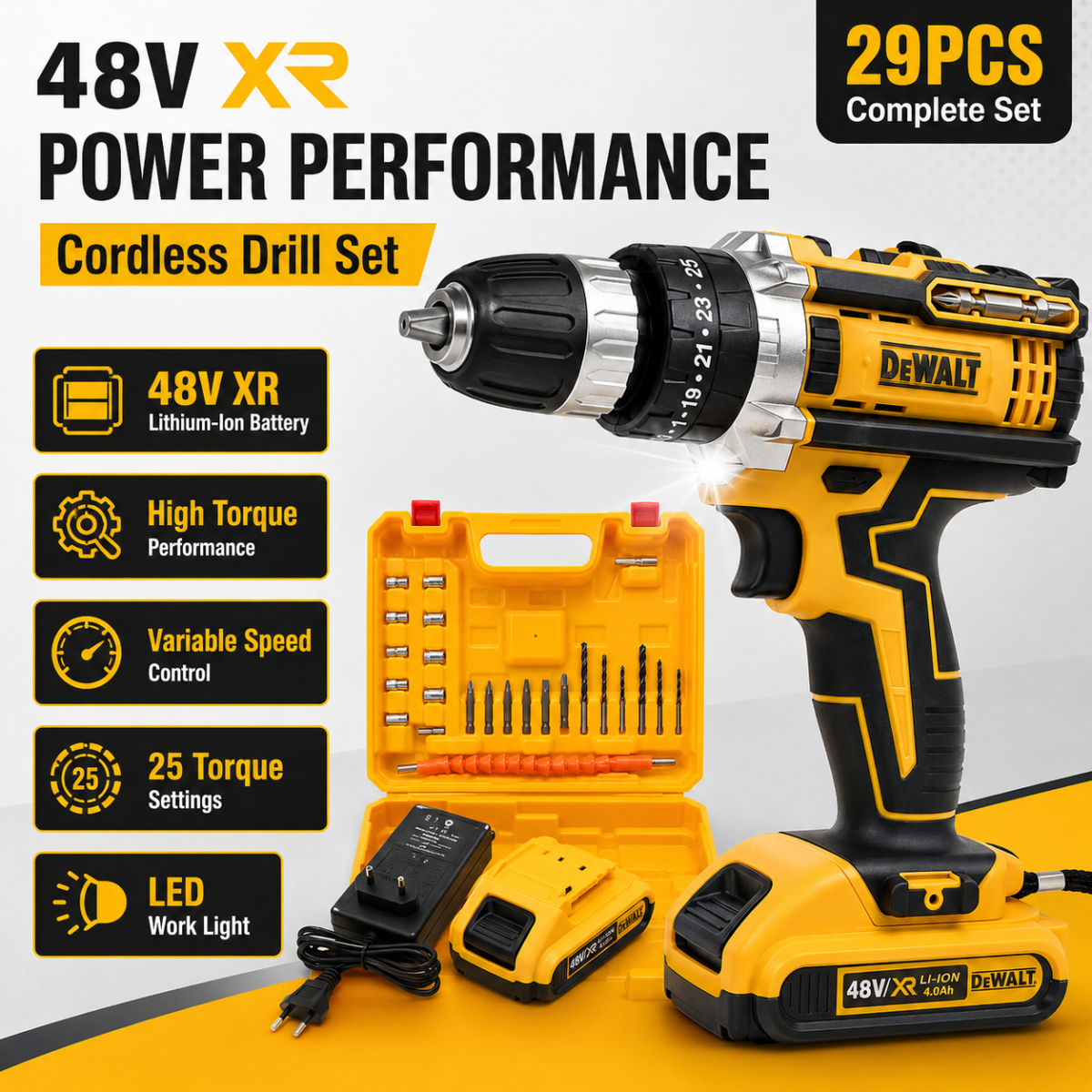 48V XR Cordless Drill Machine Set 29PCS – Rechargeable Electric - Image 8
