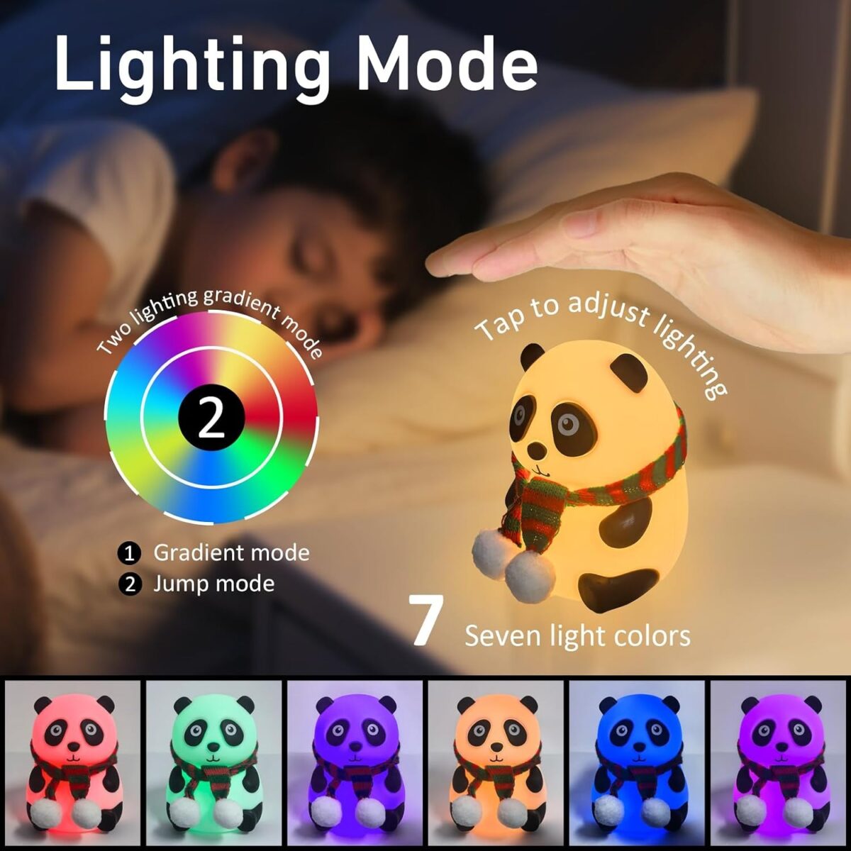 Cute Panda Night Light, LED Soft Clay Novelty Animal Night Light with 7 Color Modes, Soft Silicone Dimming for Decoration (Panda) - Image 7