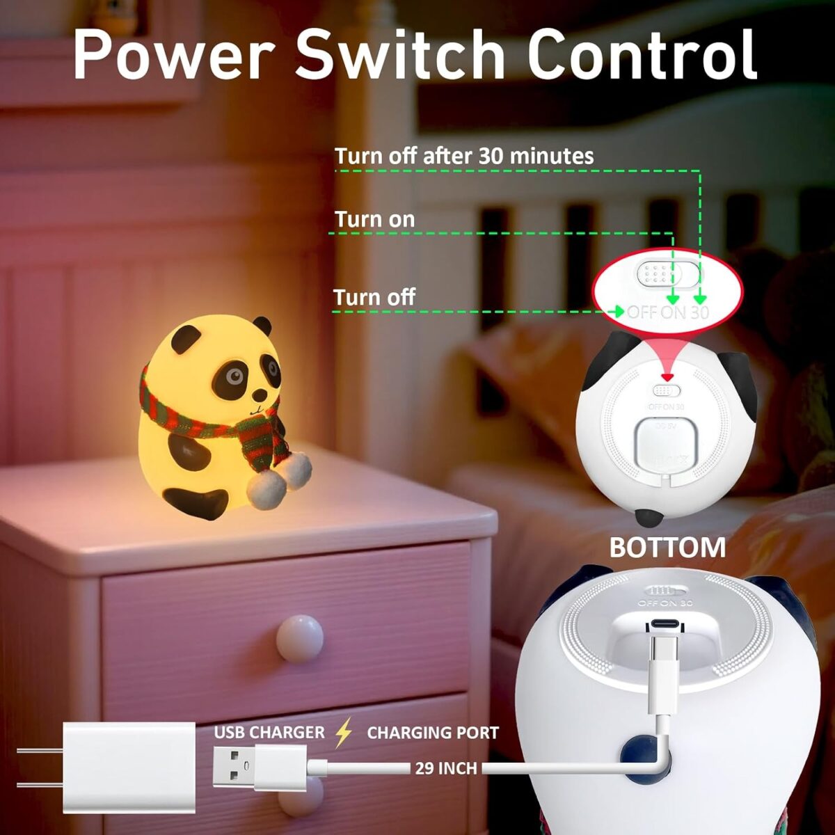Cute Panda Night Light, LED Soft Clay Novelty Animal Night Light with 7 Color Modes, Soft Silicone Dimming for Decoration (Panda) - Image 6